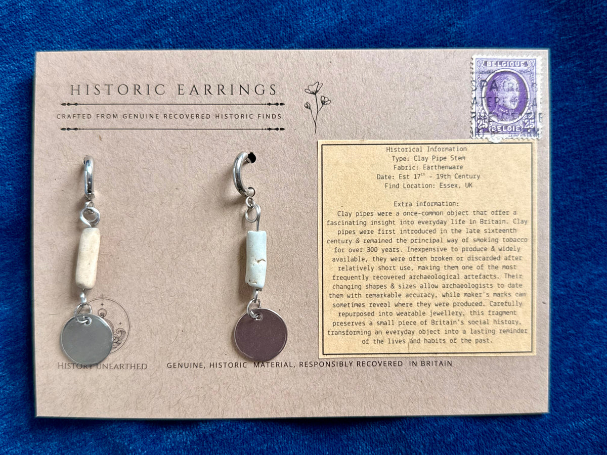 Little Mudlarked Clay Pipe Stem Earrings
