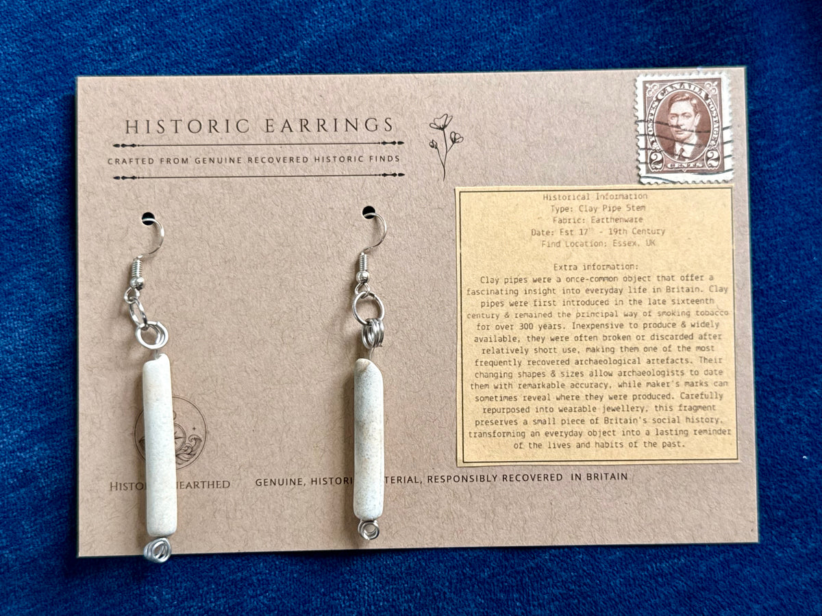 Long Mudlarked Clay Pipe Stem Earrings