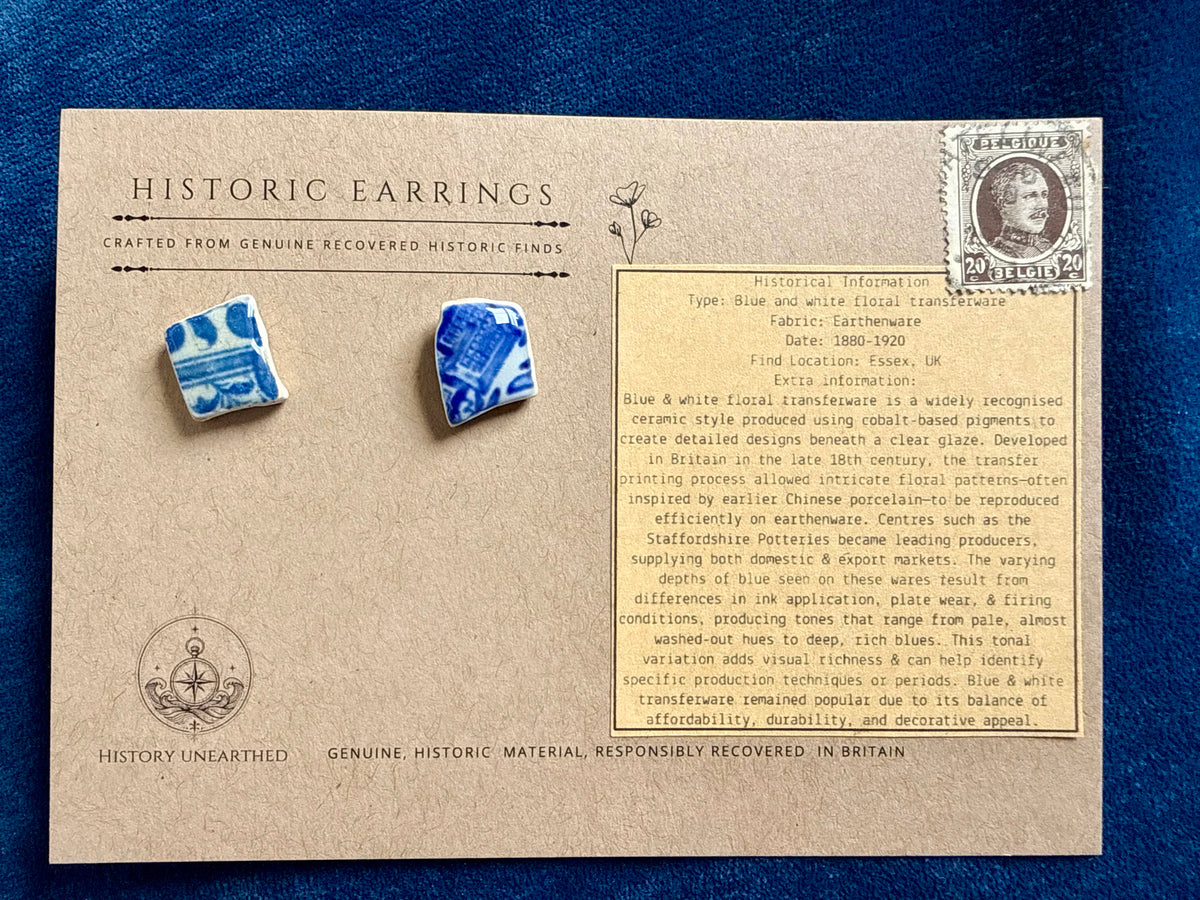 Mudlarked Blue and White Stud Earrings