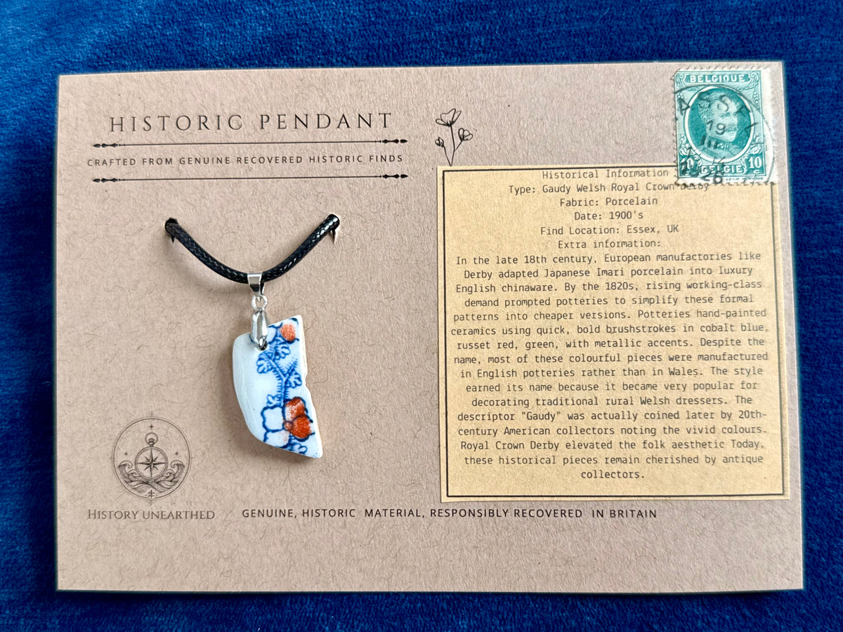 Mudlarked Gaudy Welsh Derby Pattern Pendant