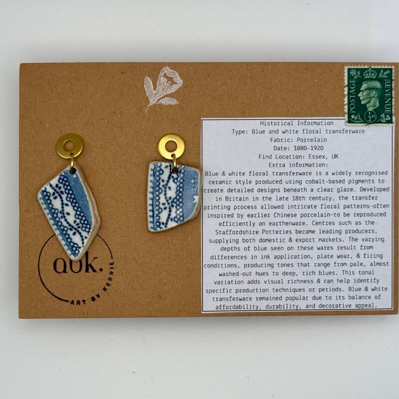 Mudlarked Blue and White Drop Earrings