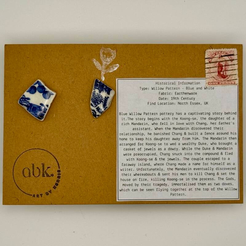 Mudlarked Blue Willow Stud Earrings