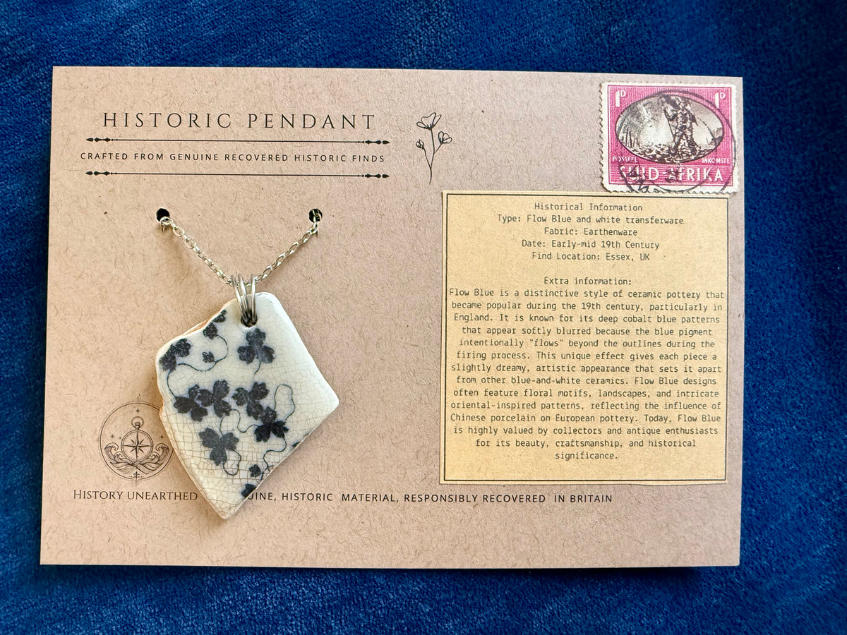 Mudlarked Flow blue shamrock pattern pendant