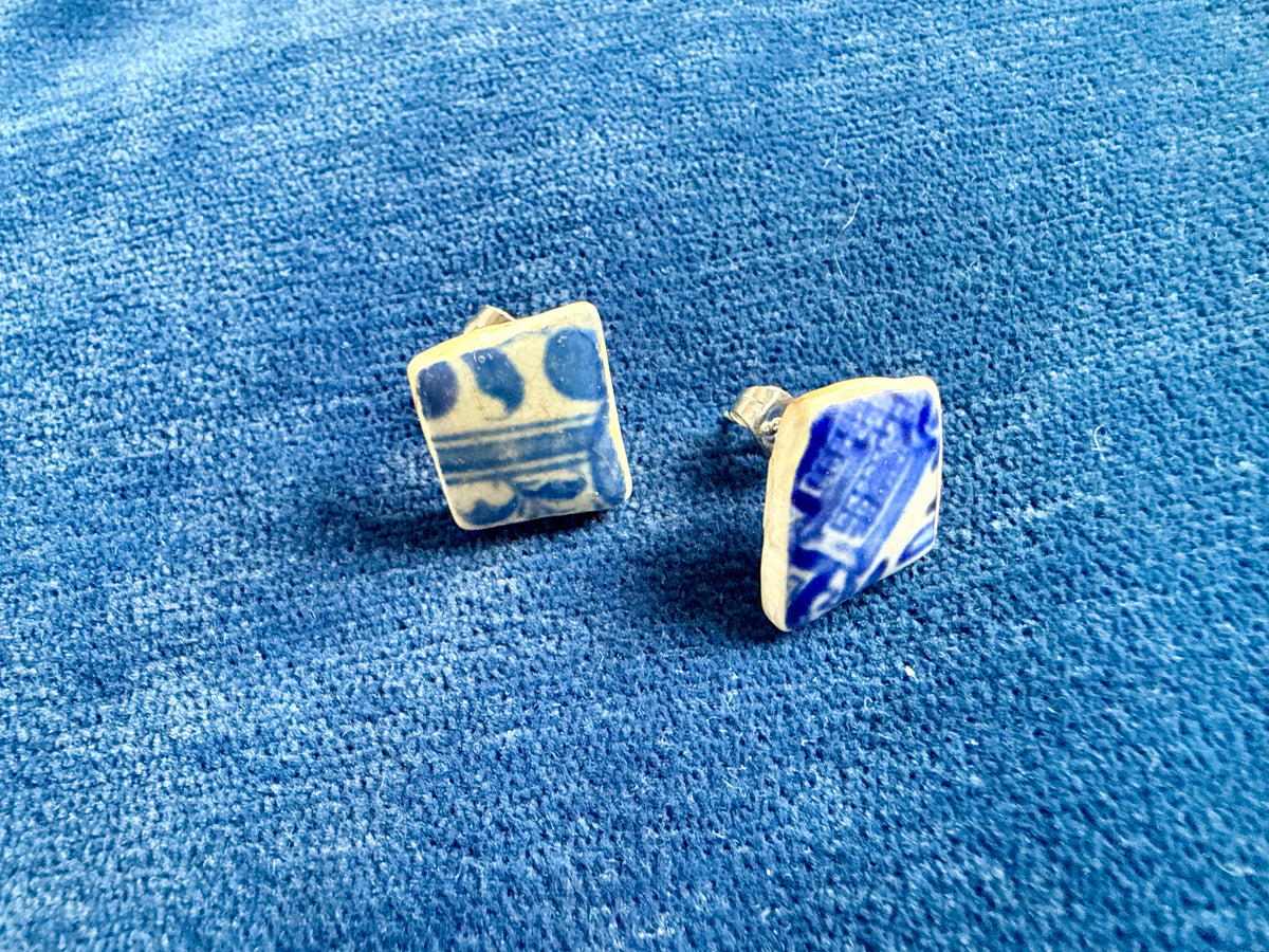 Mudlarked Blue and White Stud Earrings