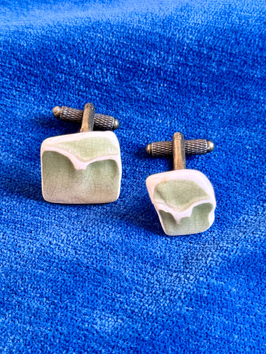 Green Scalloped Cufflinks
