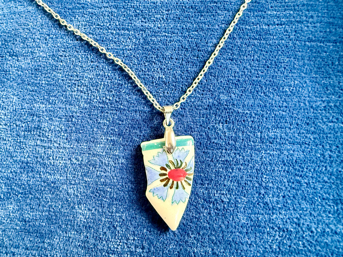 Mudlarked Handpainted Cornflower Pendant