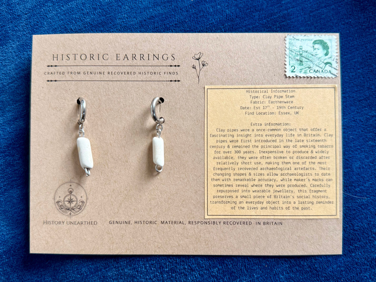 Mudlarked small Clay Pipe cuff earrings