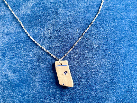 Mudlarked tiny spongeware pattern Sherd pendant