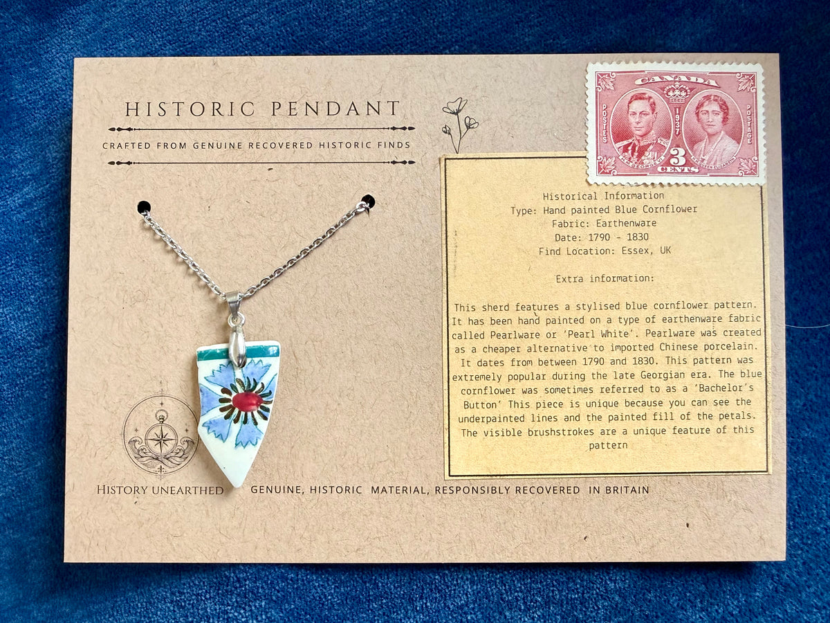Mudlarked Handpainted Cornflower Pendant