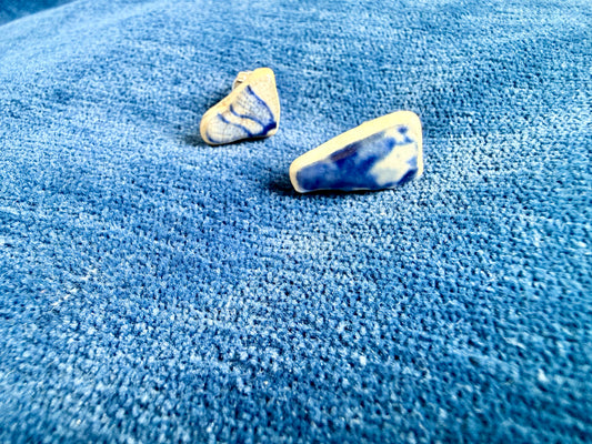 Mudlarked Blue Transferware Stud Earrings