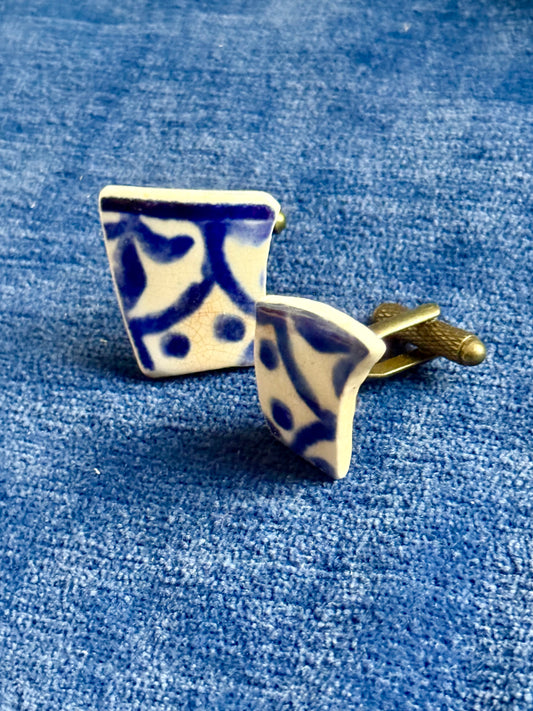 Spongeware Arches Mudlarked Sherd Cufflinks