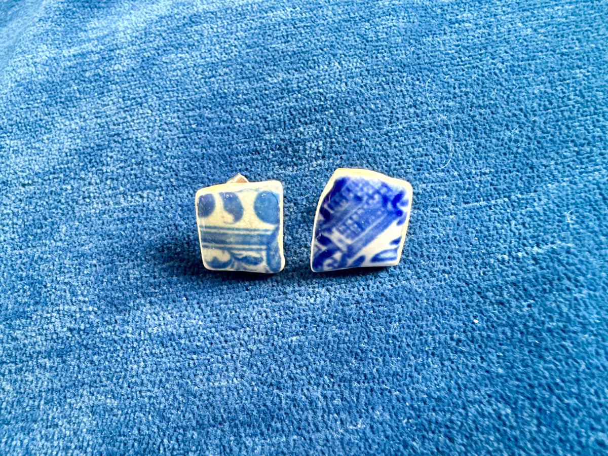 Mudlarked Blue and White Stud Earrings