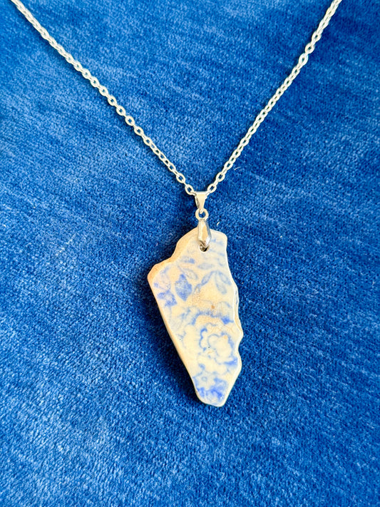 Mudlarked Light Blue Floral Transferware Pendant