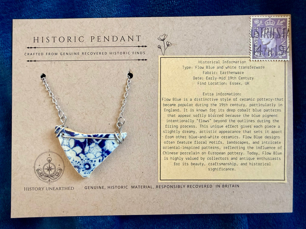 Mudlarked beautiful flow blue Sherd pendant