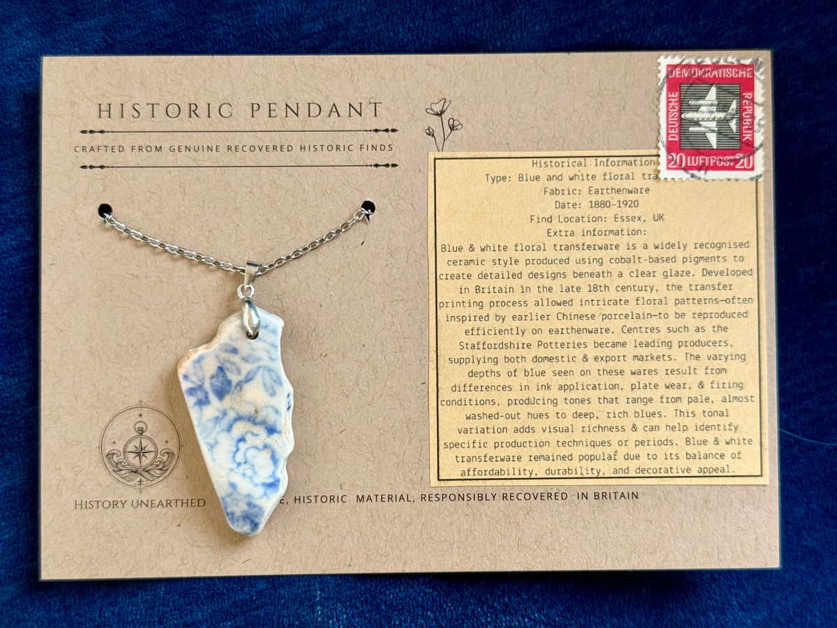 Mudlarked Light Blue Floral Transferware Pendant