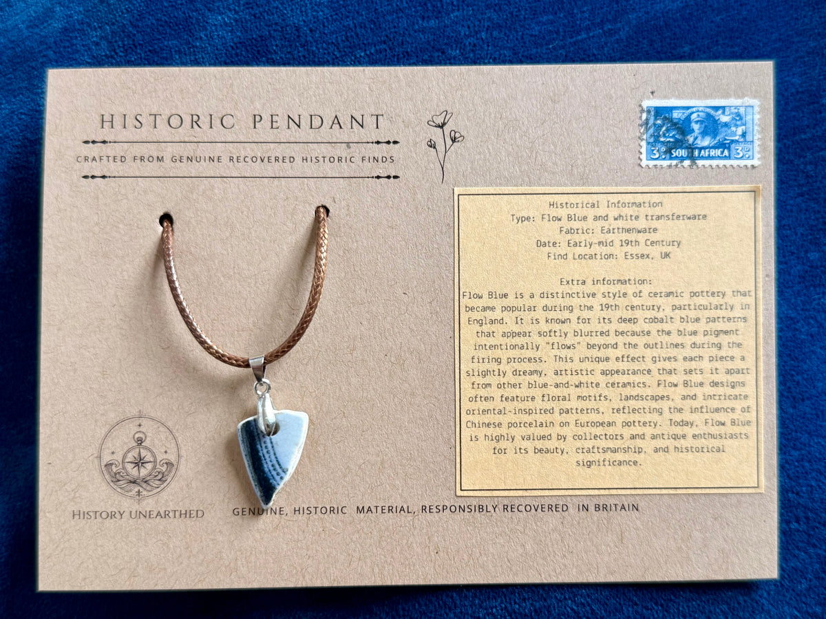 Mudlarked Flow Blue Stripe Sherd Pendant