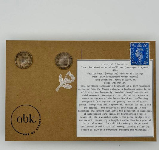 Fragments of 1939 Mudlarked Newspaper Cufflinks
