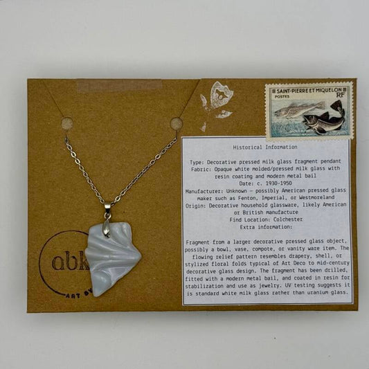 Mudlarked Milk Glass Scroll Pendant