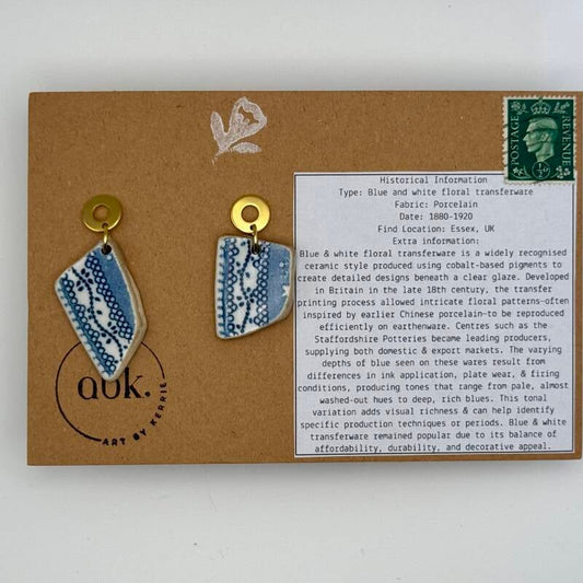 Mudlarked Blue and White Drop Earrings