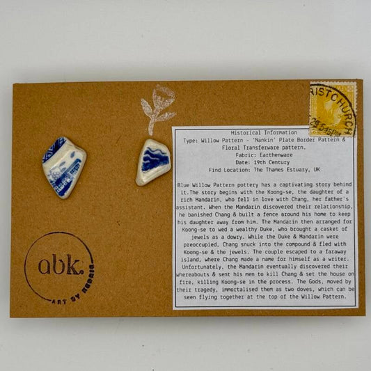 Mudlarked Deep Blue Nankin Border Earrings